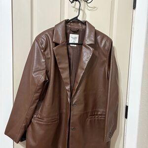 Abercrombie & Fitch Vegan Leather Jacket in Brown